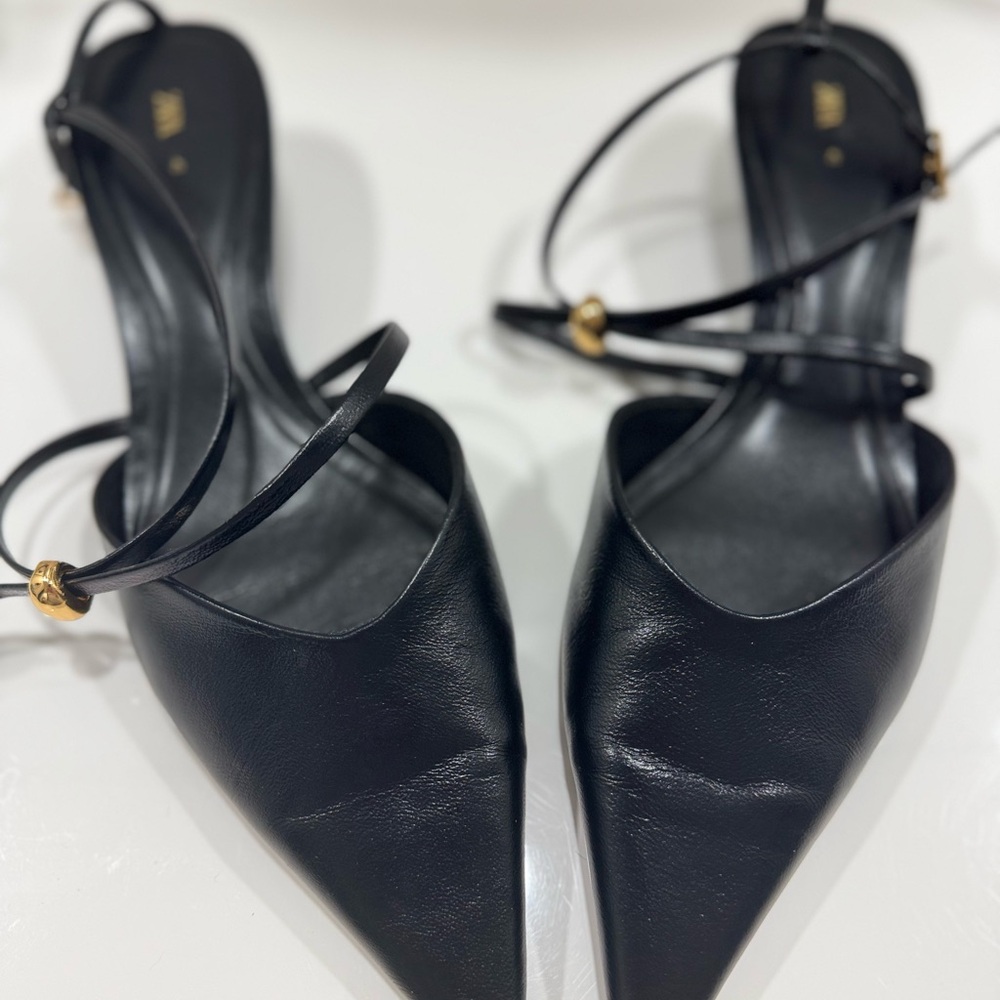 Zara Lace-Up Slingback Kitten Heels | Pointed Toe | Quiet Luxury | EU 41